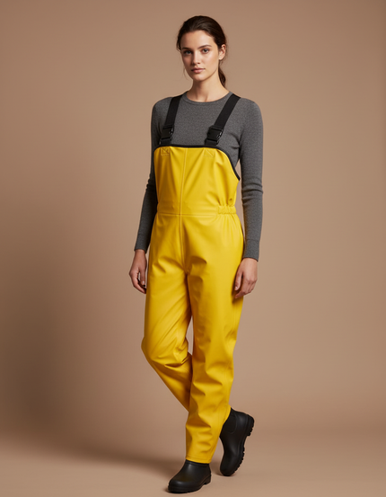 Pantalon De Pluie Jaune Imperméable Bretelles Femme - Polyester