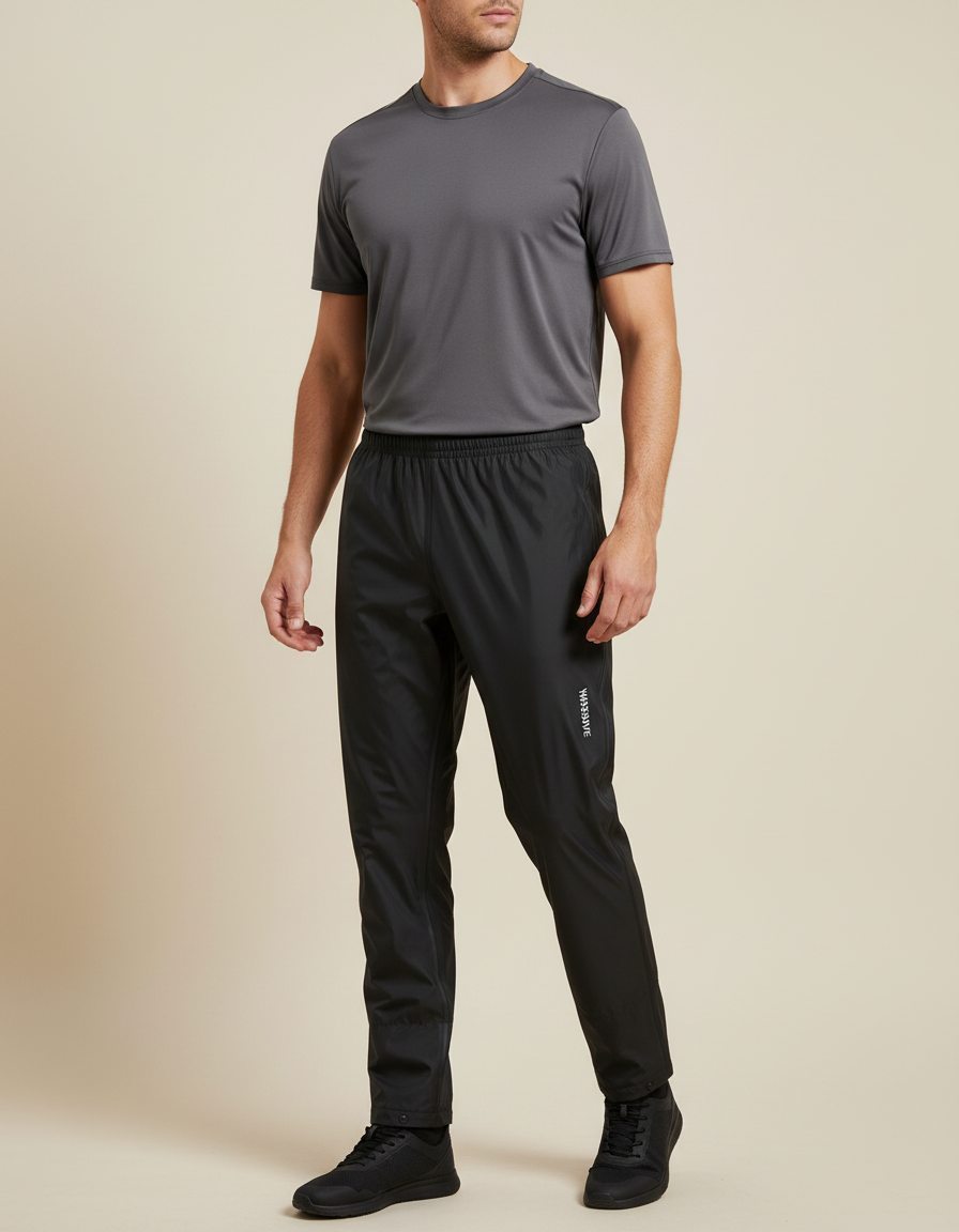 Pantalon De Pluie Noir Coupe Droite Imperméable Homme Sport - Polyester
