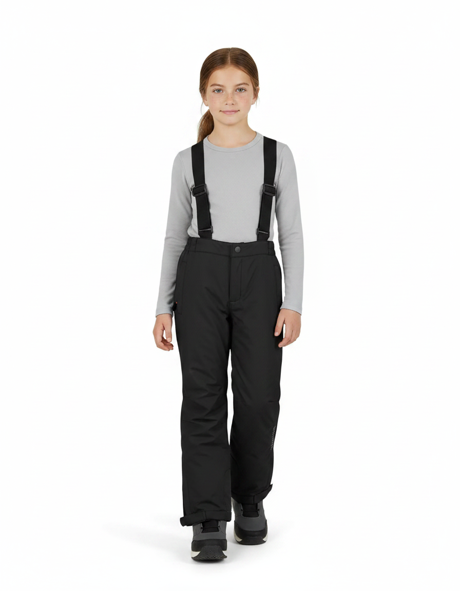 Pantalon De Pluie Noir Imperméable Bretelles Enfant Ski - Polyester