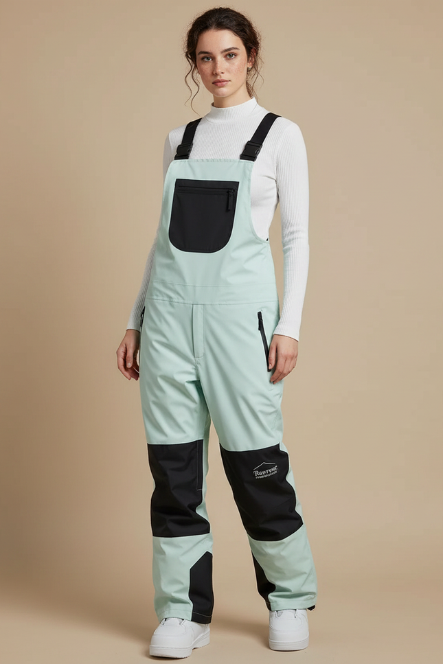 Pantalon De Pluie Vert Menthe Bretelles Imperméable Ski Femme - Polyester