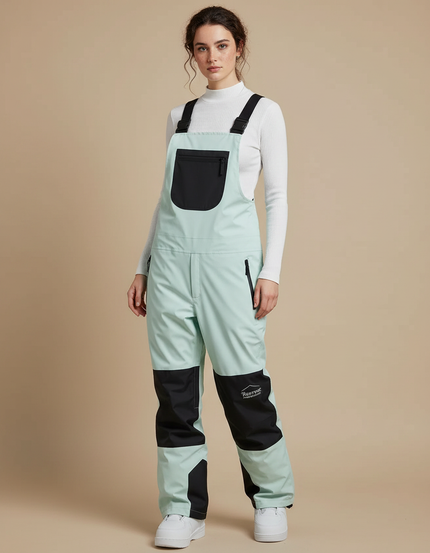 Pantalon De Pluie Vert Menthe Bretelles Imperméable Ski Femme - Polyester