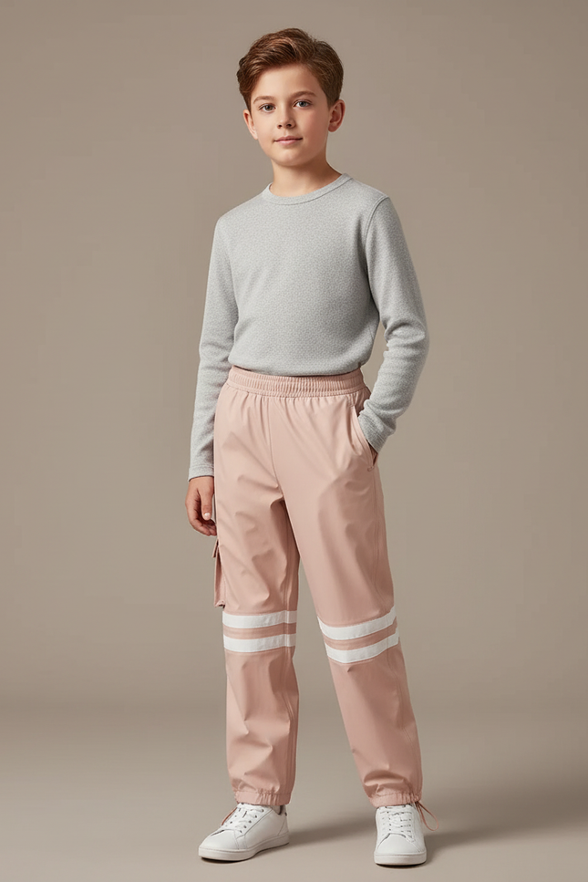 Pantalon De Pluie Rose Imperméable Enfant Bandes Blanches - Polyester