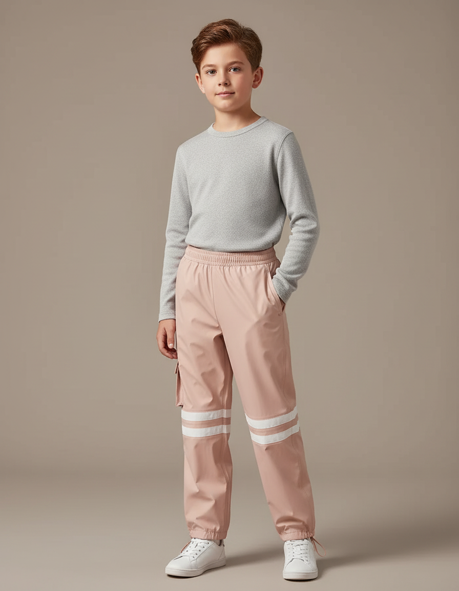 Pantalon De Pluie Rose Imperméable Enfant Bandes Blanches - Polyester