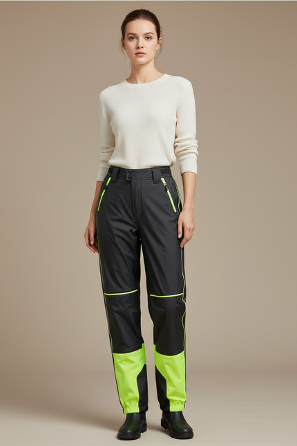 Pantalon De Pluie Noir Néon Imperméable Unisexe Sport - Polyester