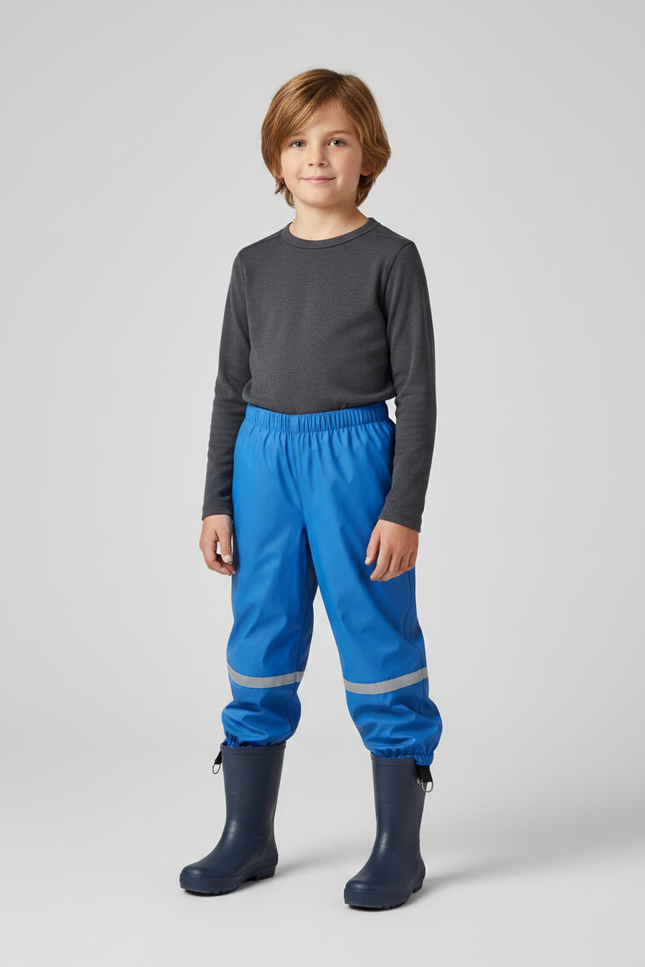 Pantalon De Pluie Bleu Élastiqué Réfléchissant Imperméable Enfant - Polyester