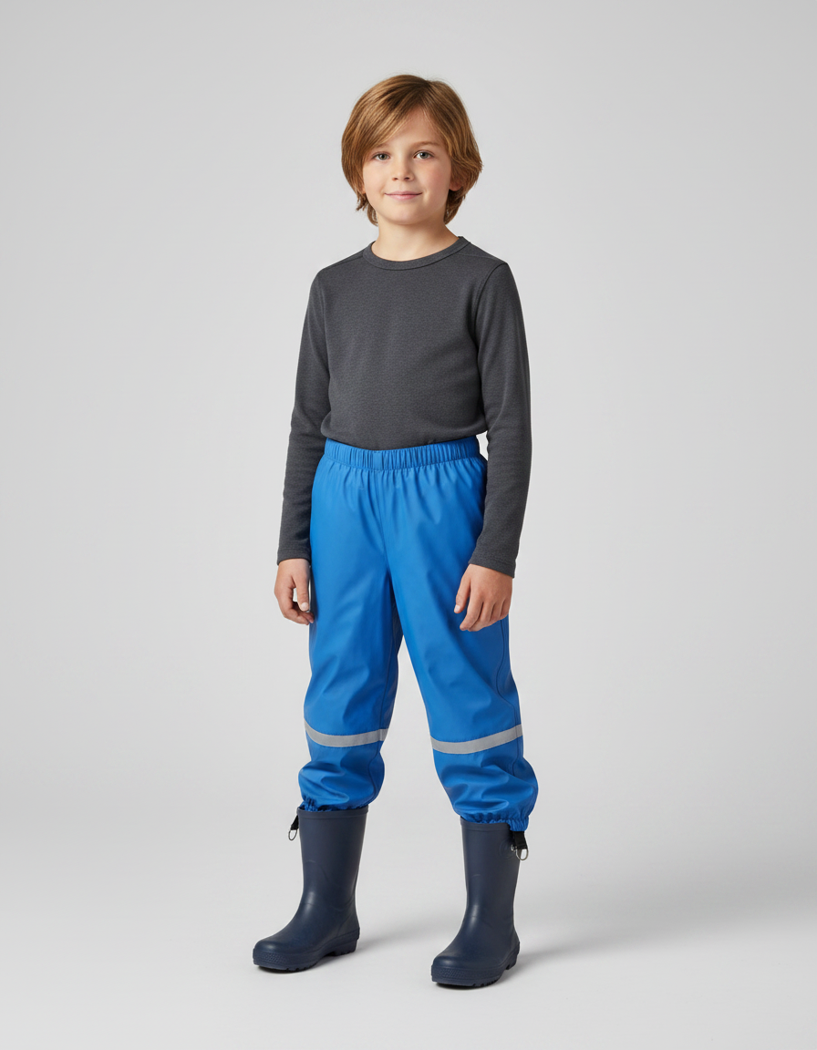 Pantalon De Pluie Bleu Élastiqué Réfléchissant Imperméable Enfant - Polyester