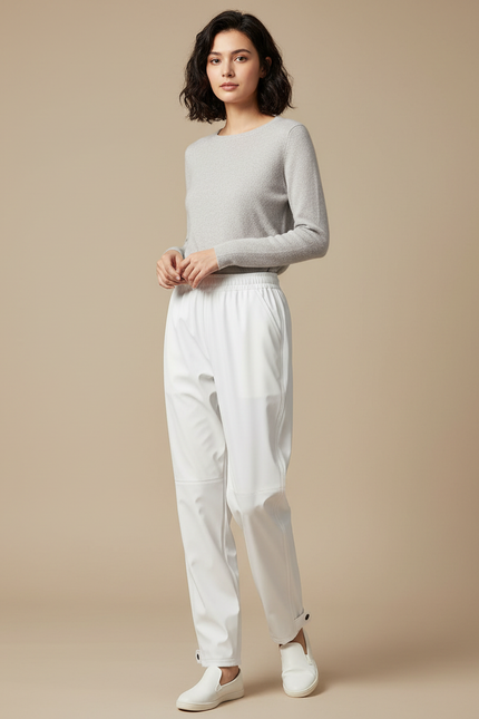 Pantalon De Pluie Blanc Imperméable Coupe Droite Élégant - Polyester