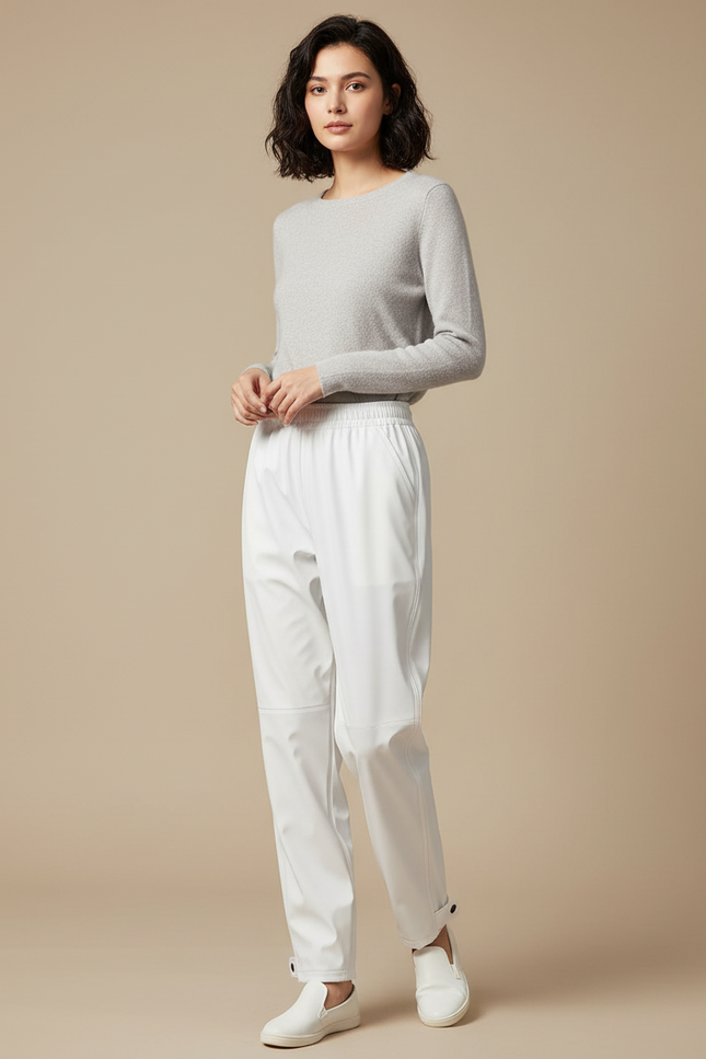 Pantalon De Pluie Blanc Imperméable Coupe Droite Élégant - Polyester