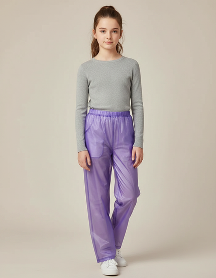 Pantalon De Pluie Transparent Violet Ample Unisexe Léger - Polyester