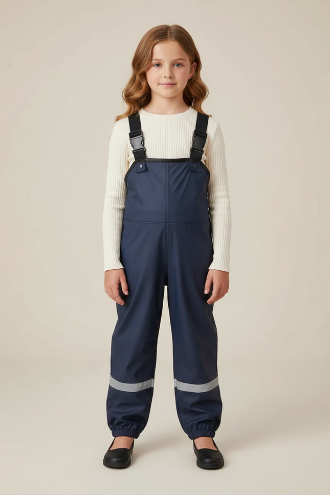 Pantalon De Pluie Bleu Marine Imperméable Bretelles Réfléchissant - Polyester