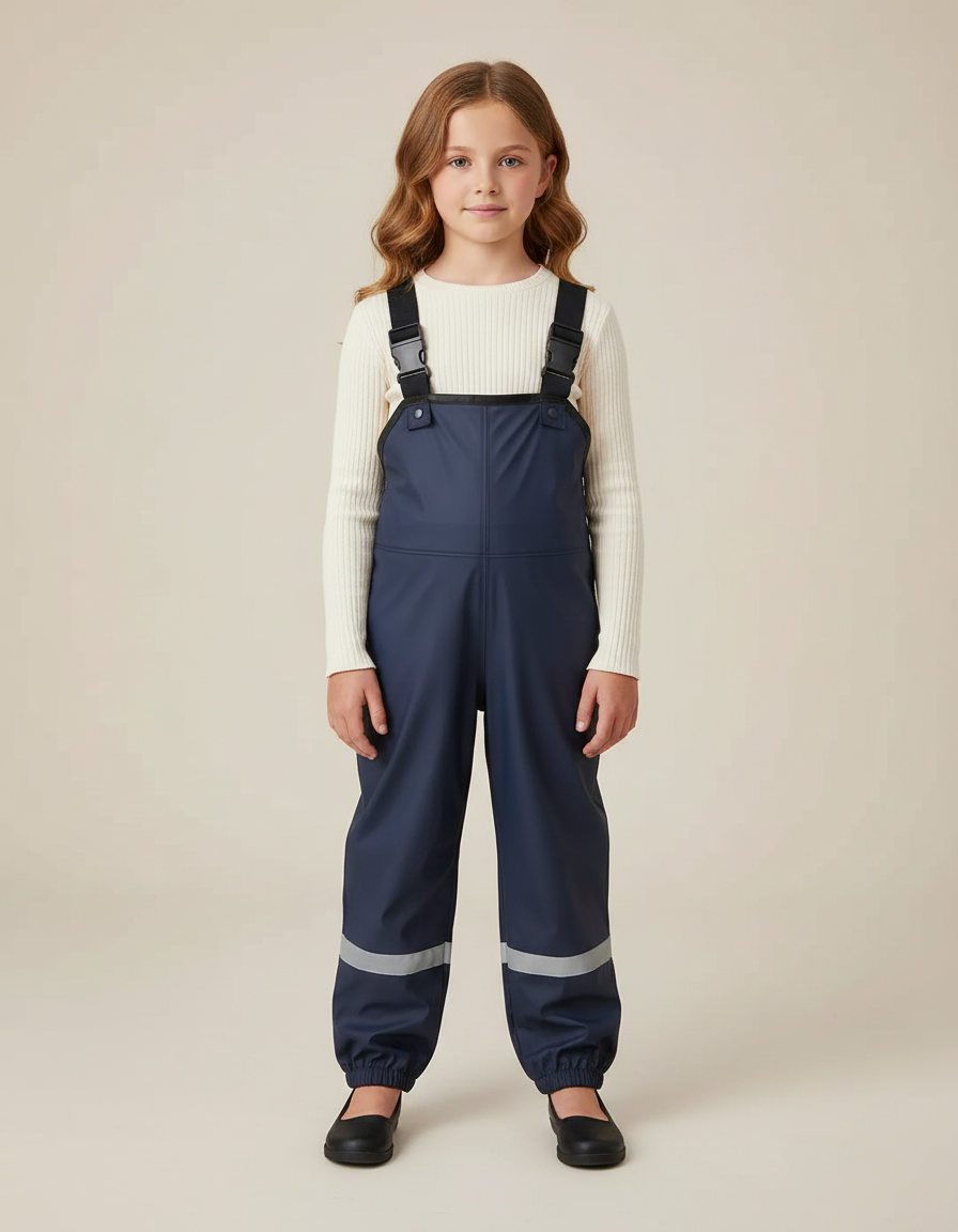 Pantalon De Pluie Bleu Marine Imperméable Bretelles Réfléchissant - Polyester