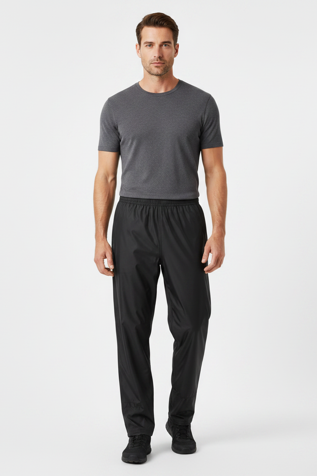 Pantalon De Pluie Noir Imperméable Sportif Léger Uni - Polyester
