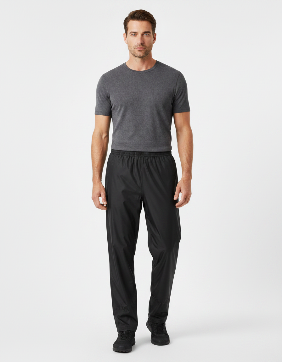 Pantalon De Pluie Noir Imperméable Sportif Léger Uni - Polyester