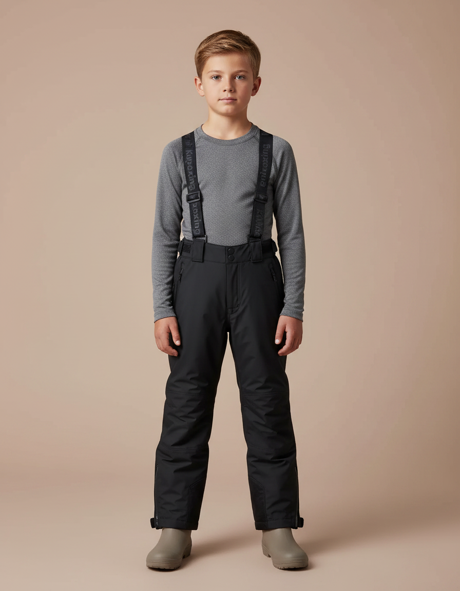 Pantalon De Pluie Noir Bretelles Imperméable Enfant Hiver - Polyester