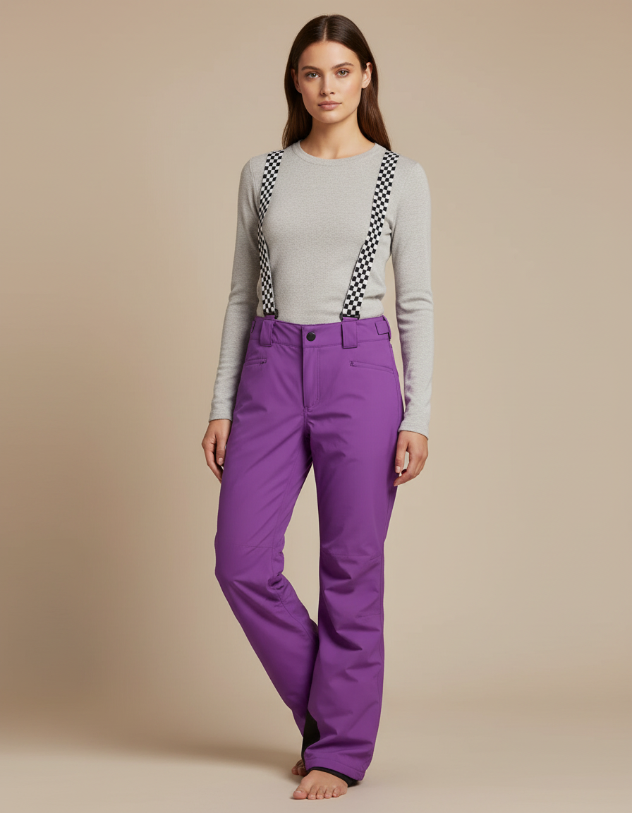 Pantalon De Pluie Violet Ample Bretelles Imperméable Ski - Polyester