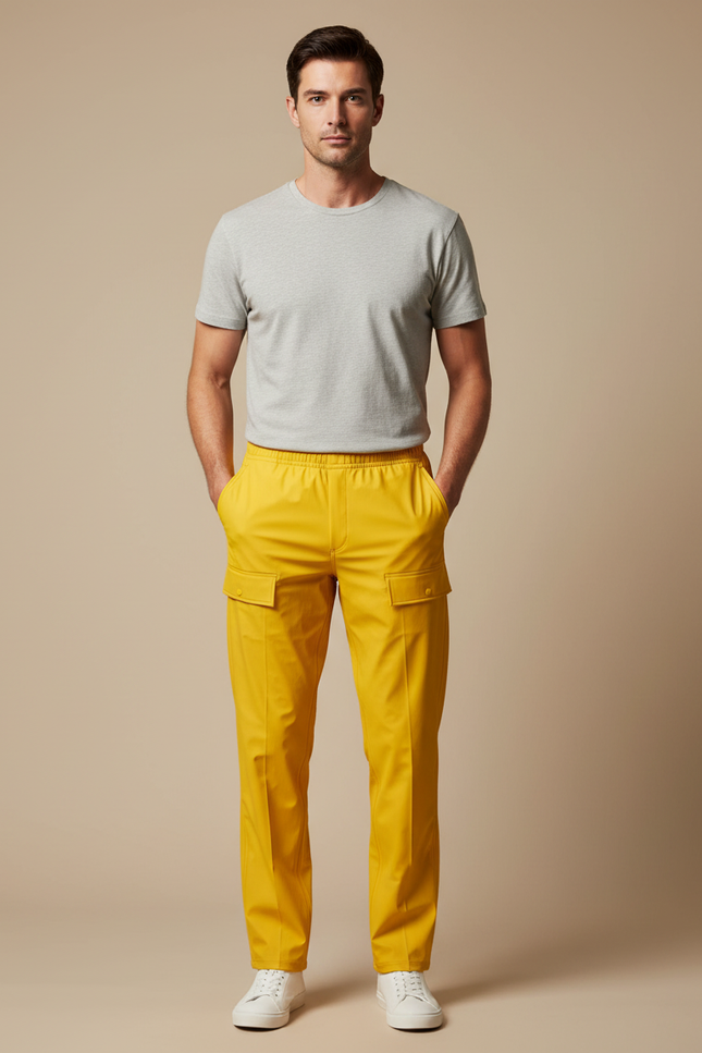 Pantalon De Pluie Jaune Cargo Coupe Droite Homme - Gabardine