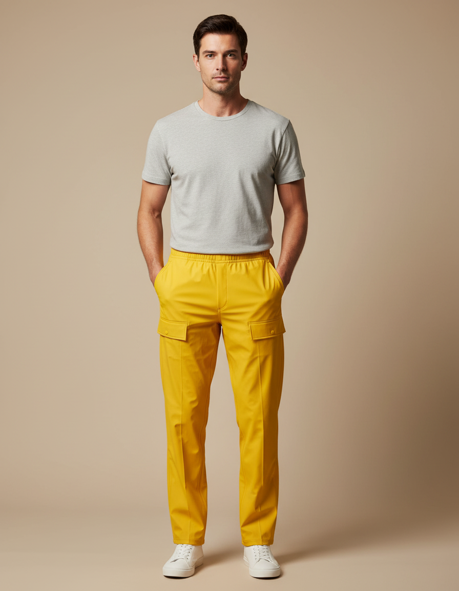 Pantalon De Pluie Jaune Cargo Coupe Droite Homme - Gabardine