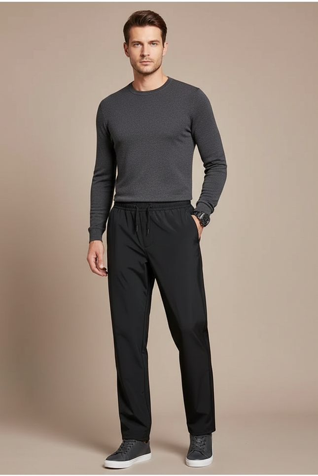 Pantalon De Pluie Noir Décontracté Cordon Élastique Homme - Polyester