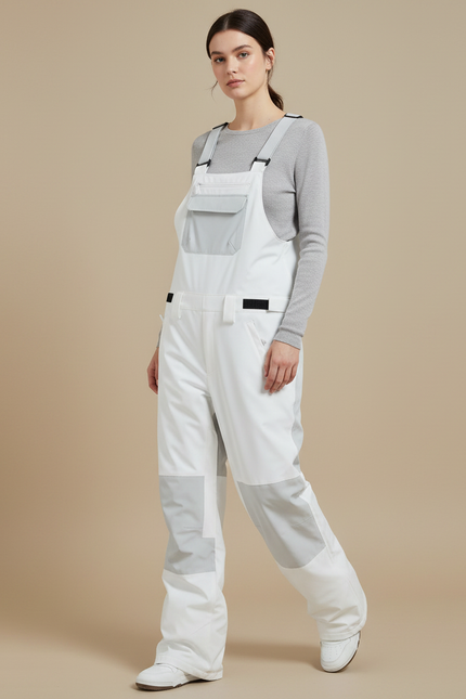 Pantalon De Pluie Blanc Bretelles Imperméable Femme Ski - Polyester