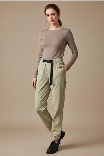 Pantalon De Pluie Léger Kaki Ample Ceinturé Femme - Polyester
