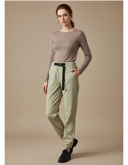 Pantalon De Pluie Léger Kaki Ample Ceinturé Femme - Polyester