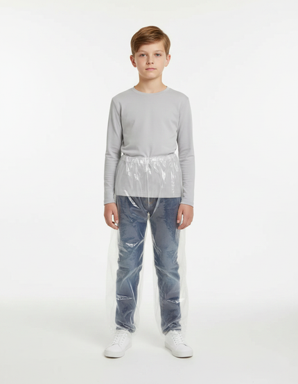 Pantalon De Pluie Transparent Jetable Imperméable Enfant - Bleu Polyester