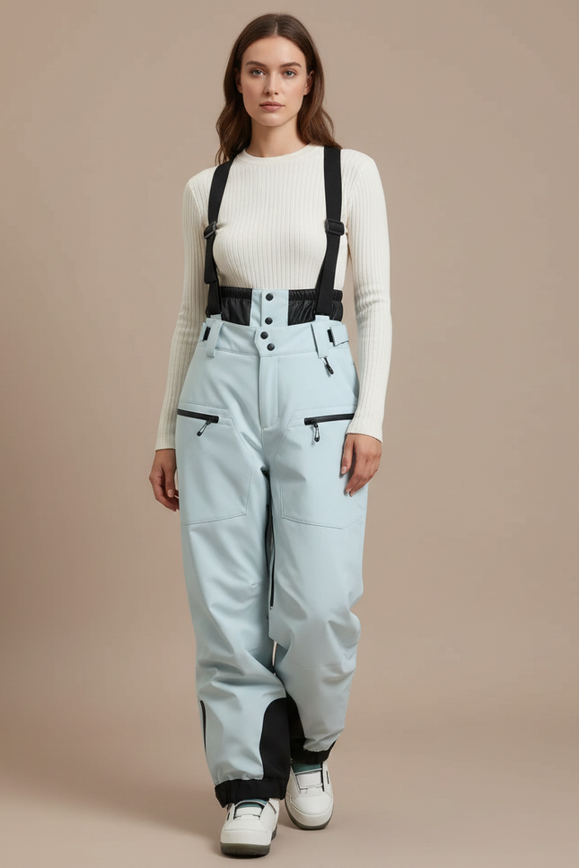 Pantalon De Pluie Bleu Clair Bretelles Ample Imperméable Femme - Polyester