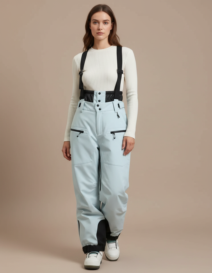 Pantalon De Pluie Bleu Clair Bretelles Ample Imperméable Femme - Polyester