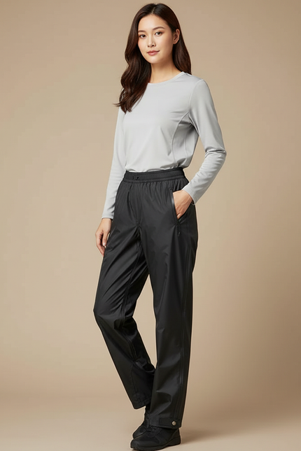Pantalon De Pluie Noir Imperméable Ample Décontracté Femme - Polyester