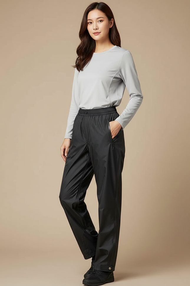 Pantalon De Pluie Noir Imperméable Ample Décontracté Femme - Polyester