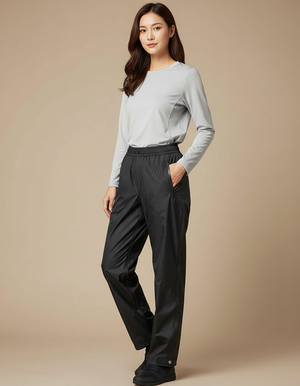 Pantalon De Pluie Noir Imperméable Ample Décontracté Femme - Polyester