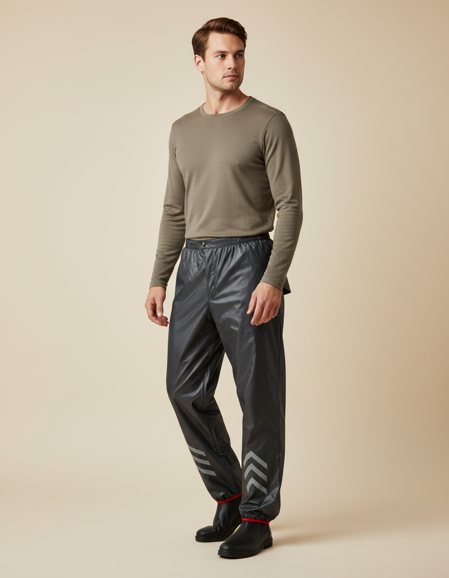 Pantalon De Pluie Noir Imperméable Réfléchissant Homme Chevrons - Polyester