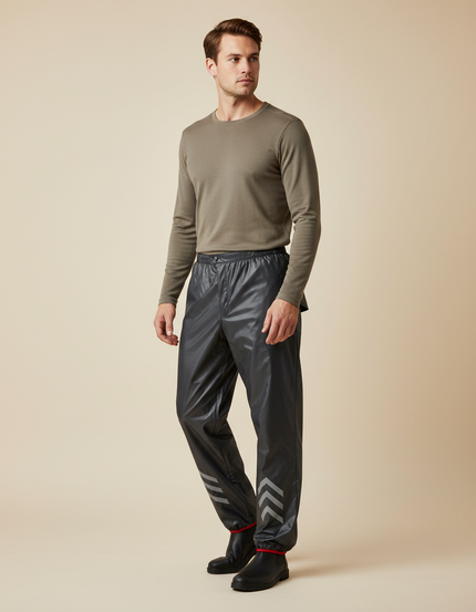 Pantalon De Pluie Noir Imperméable Réfléchissant Homme Chevrons - Polyester