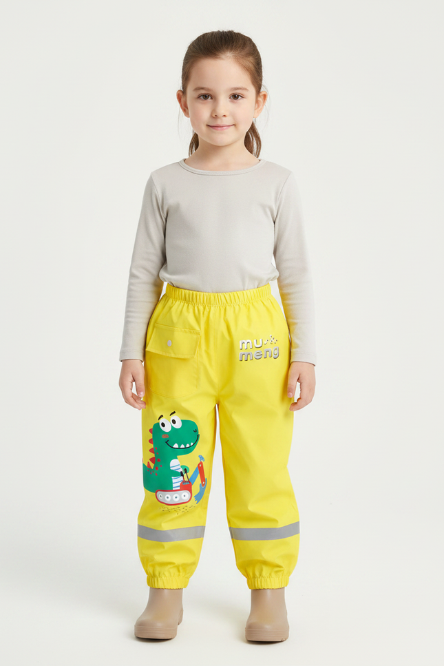 Pantalon De Pluie Jaune Imperméable Enfant Dinosaure Réfléchissant - Polyester
