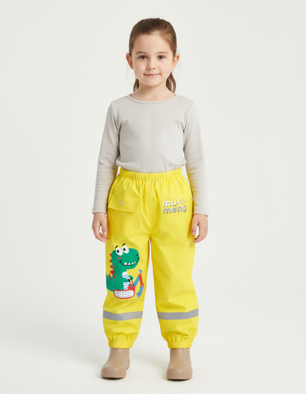 Pantalon De Pluie Jaune Imperméable Enfant Dinosaure Réfléchissant - Polyester