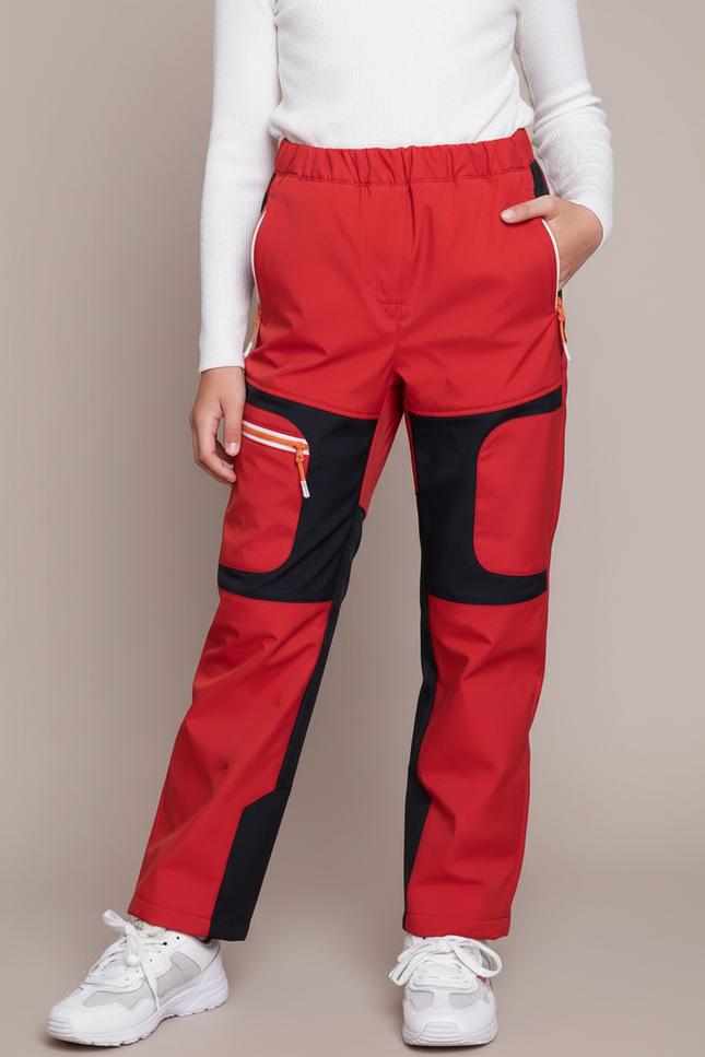 Pantalon De Pluie Rouge Noir Softshell Enfant Imperméable - Polyester