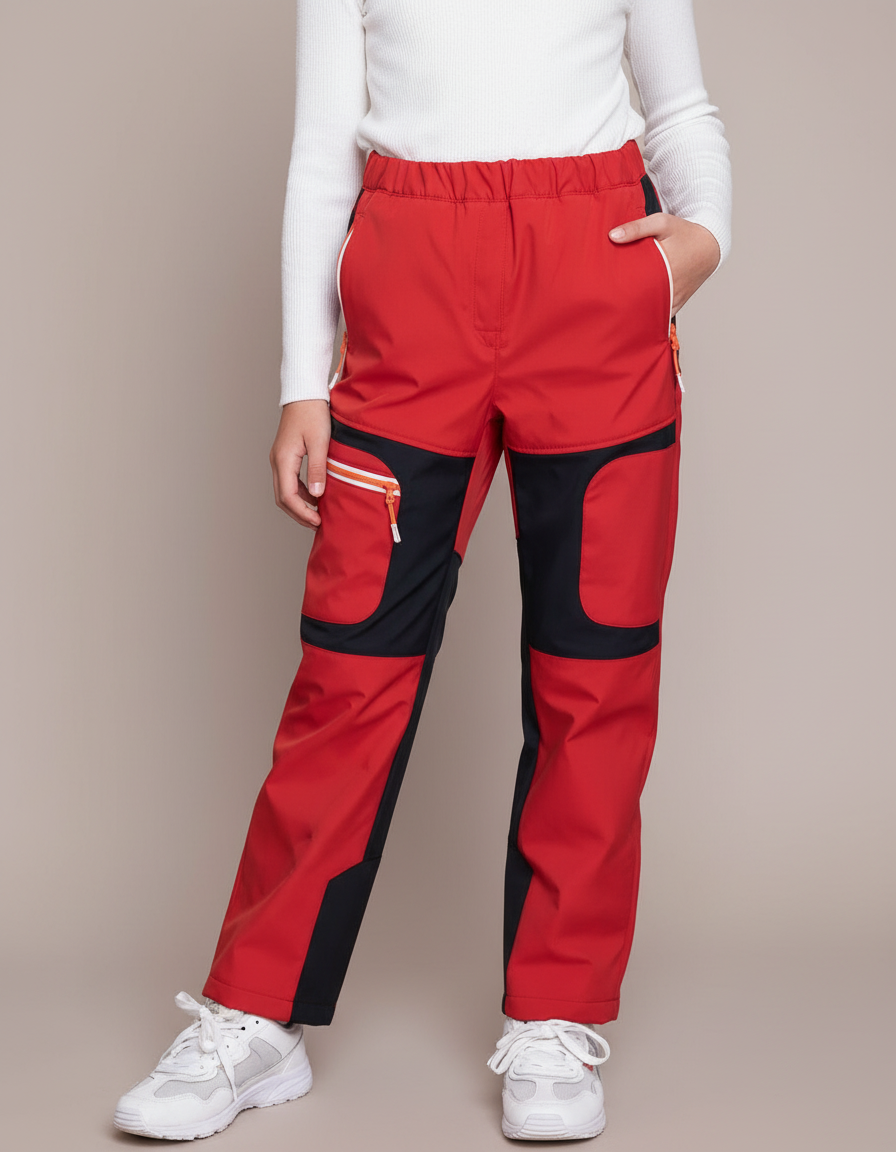 Pantalon De Pluie Rouge Noir Softshell Enfant Imperméable - Polyester