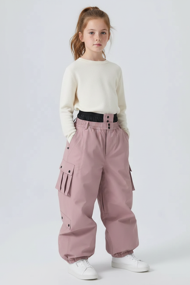 Pantalon De Pluie Rose Cargo Ample Imperméable Enfant - Polyester