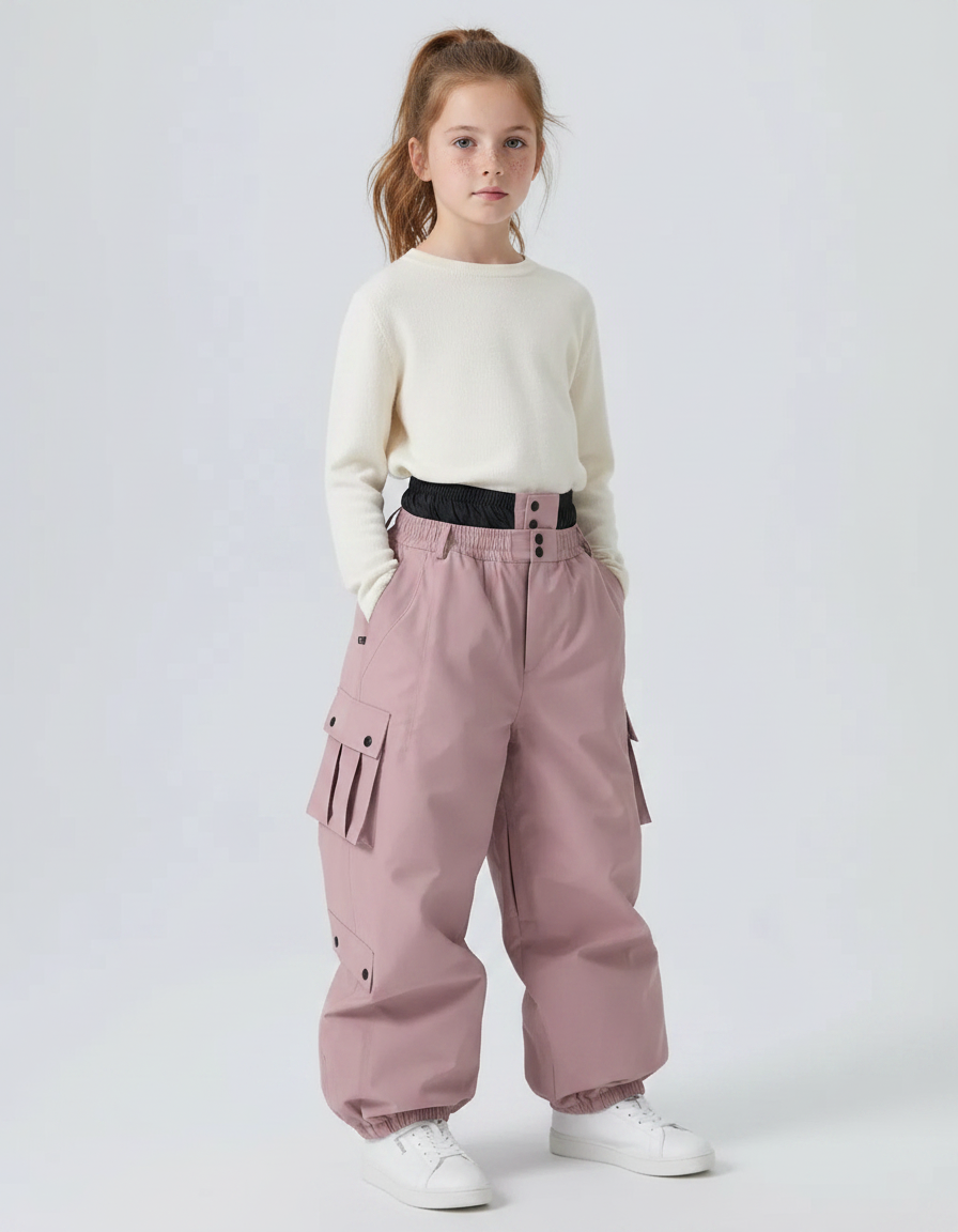Pantalon De Pluie Rose Cargo Ample Imperméable Enfant - Polyester