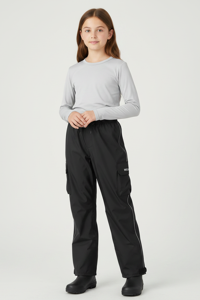 Pantalon De Pluie Noir Imperméable Enfant Réfléchissant Cargo - Polyester