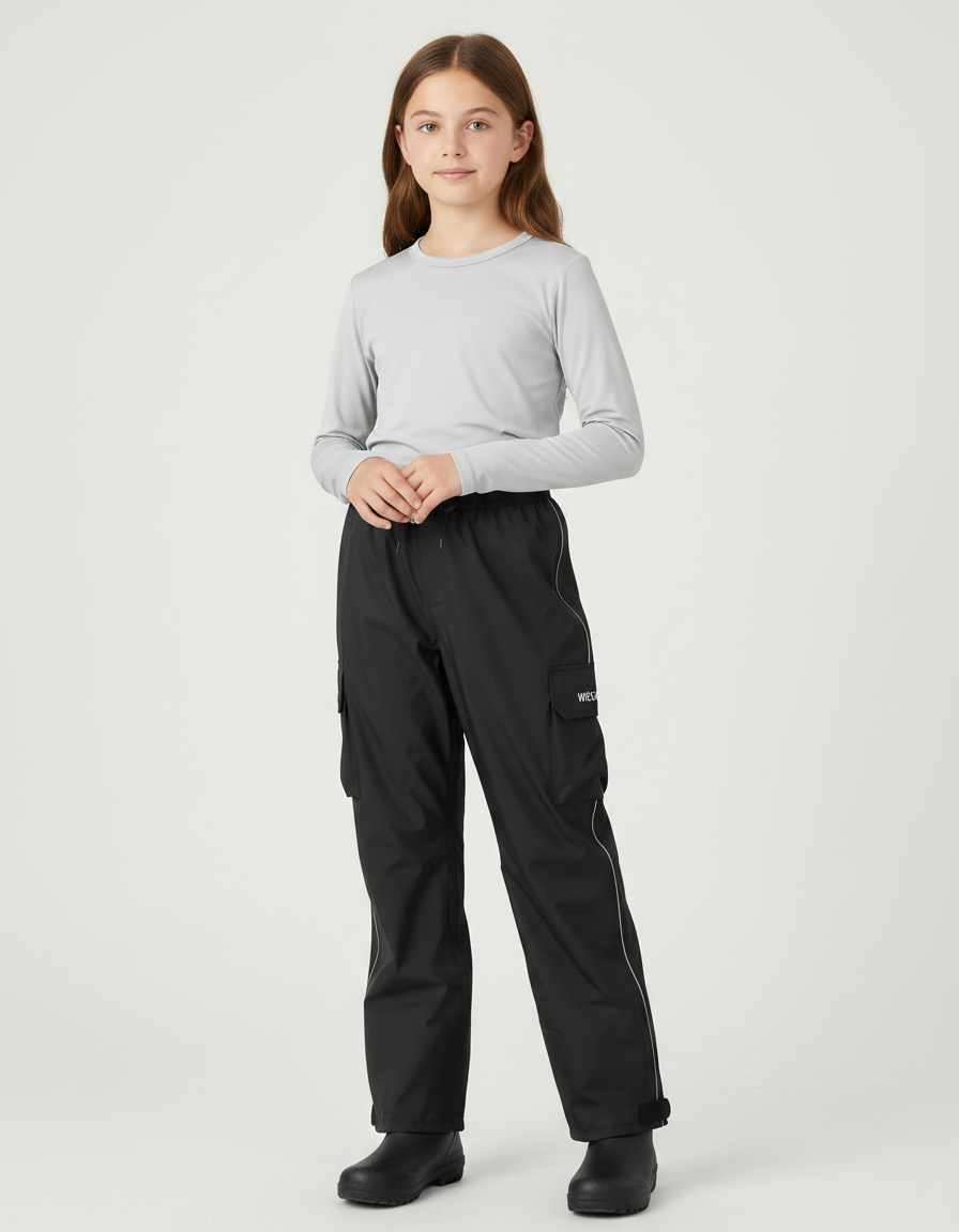 Pantalon De Pluie Noir Imperméable Enfant Réfléchissant Cargo - Polyester