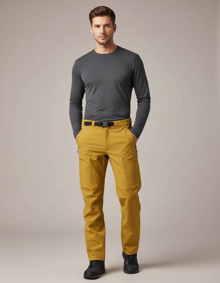 Pantalon De Pluie Jaune Cargo Imperméable Homme Ceinturé - Polyester