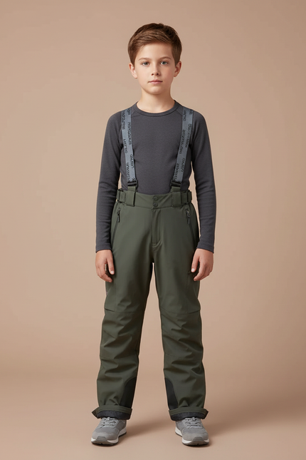 Pantalon De Pluie Vert Imperméable Bretelles Enfant - Kaki Polyester
