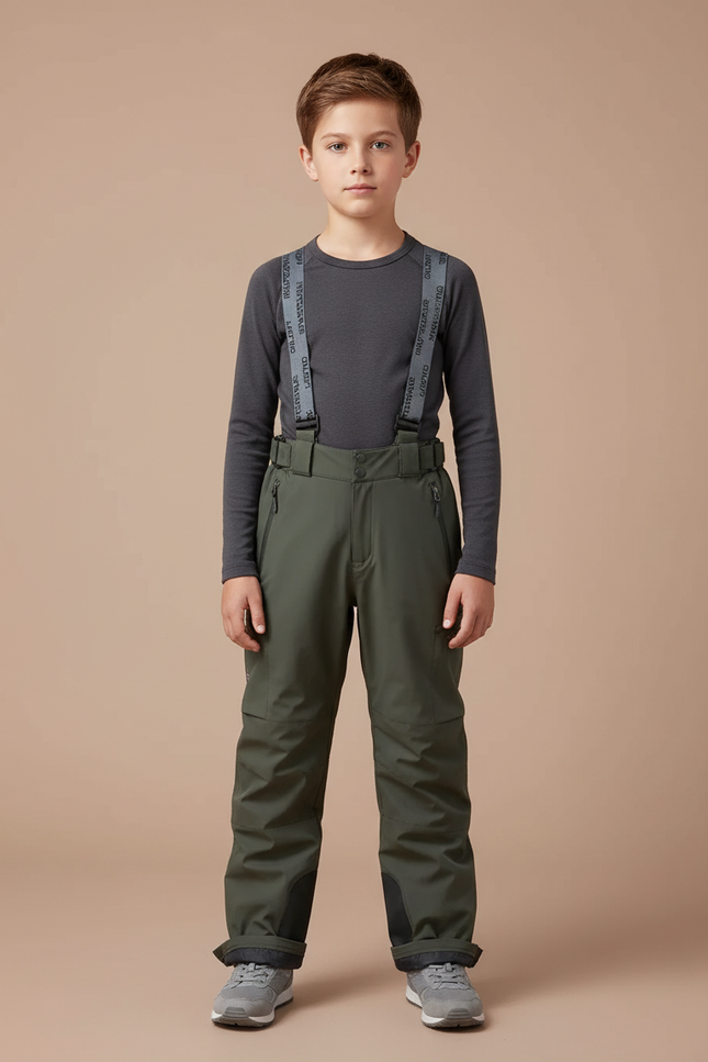 Pantalon De Pluie Vert Imperméable Bretelles Enfant - Kaki Polyester