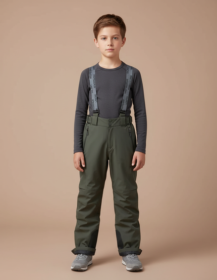 Pantalon De Pluie Vert Imperméable Bretelles Enfant - Kaki Polyester