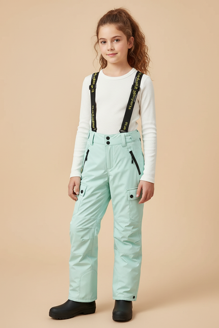 Pantalon De Pluie Vert Menthe Imperméable Enfant Cargo Bretelles - Polyester