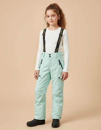Pantalon De Pluie Vert Menthe Imperméable Enfant Cargo Bretelles - Polyester