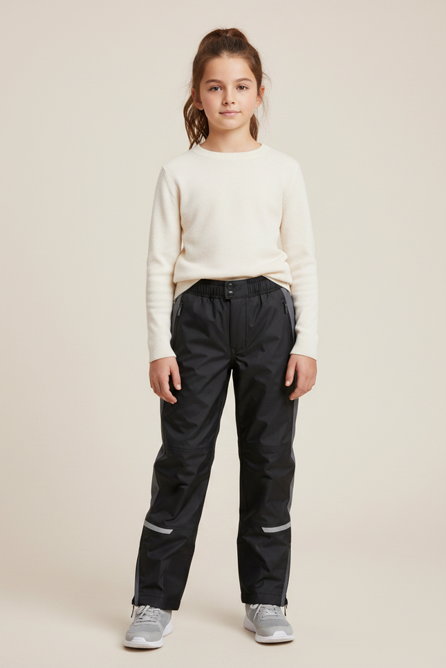 Pantalon De Pluie Noir Imperméable Enfant Réfléchissant - Polyester