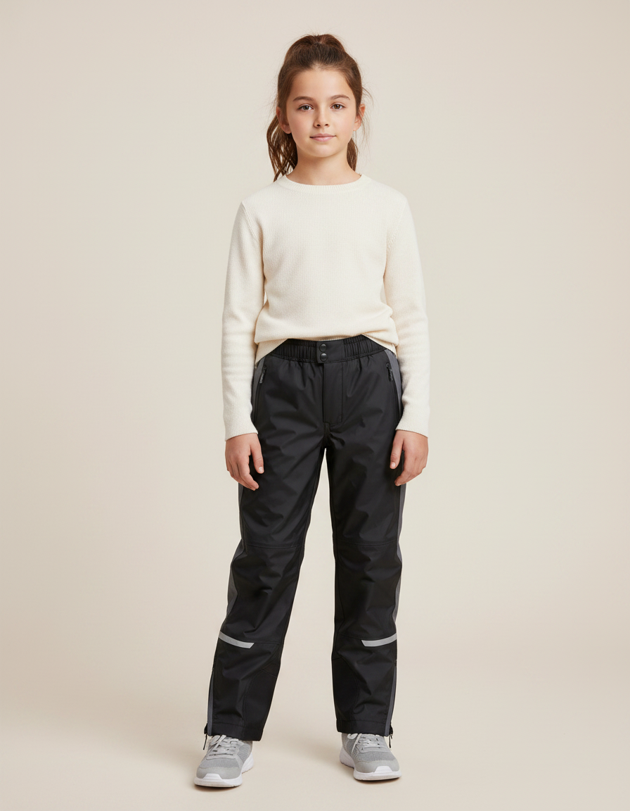 Pantalon De Pluie Noir Imperméable Enfant Réfléchissant - Polyester