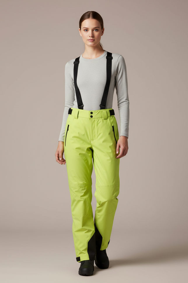 Pantalon De Pluie Vert Citron Imperméable Bretelles Amovibles Femme - Polyester
